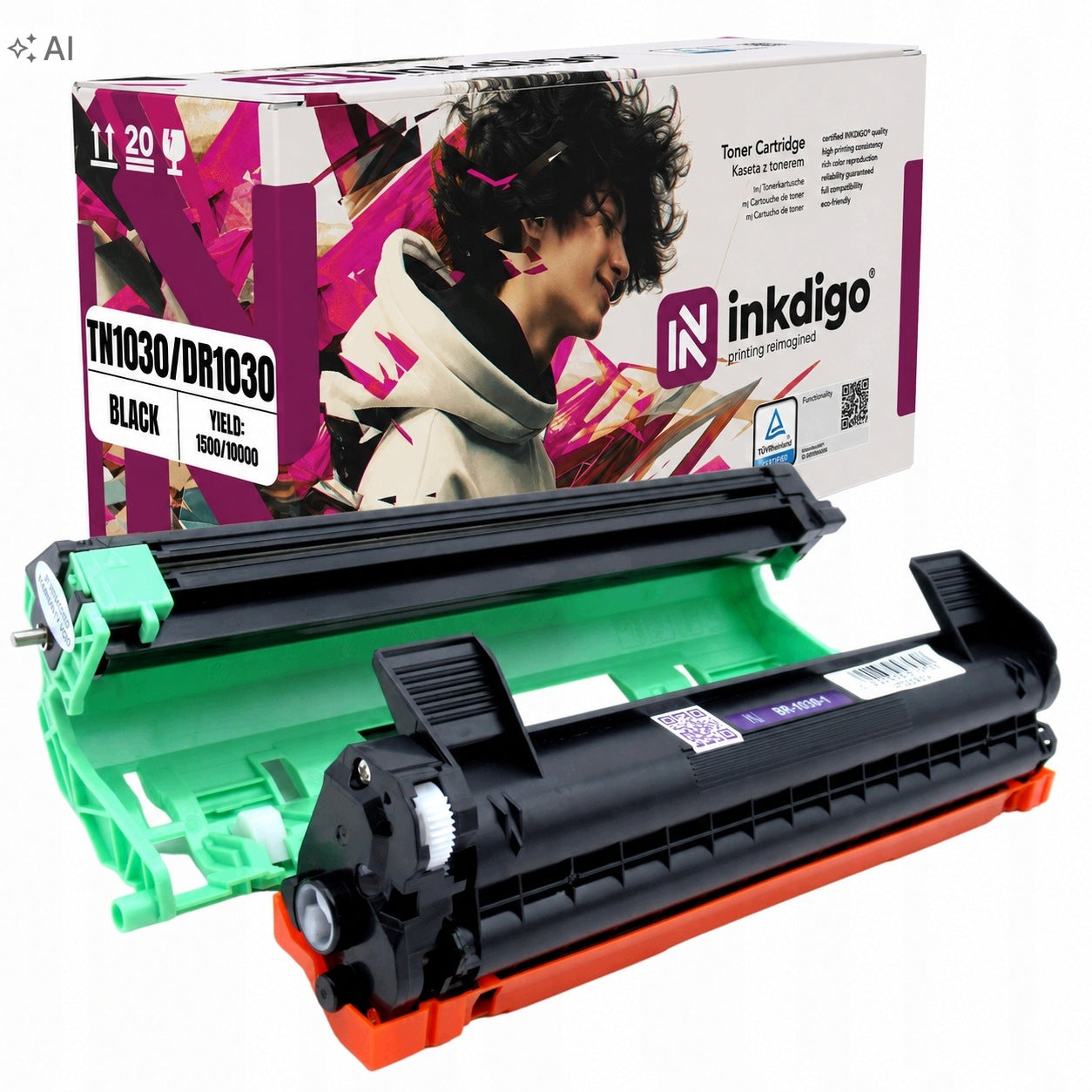 Inkdigo drum+toner replacement TN1030 DR1030 for Brother TÜV certificate