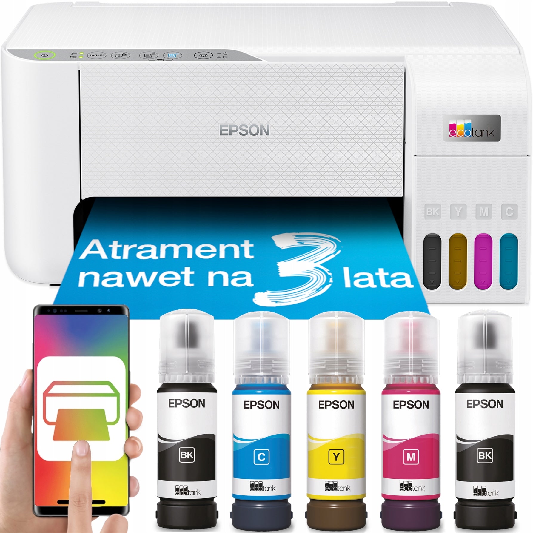 Inkjet Printer EPSON EcoTank White WIFI 3in1 PRINTING SCAN COPY + INKS