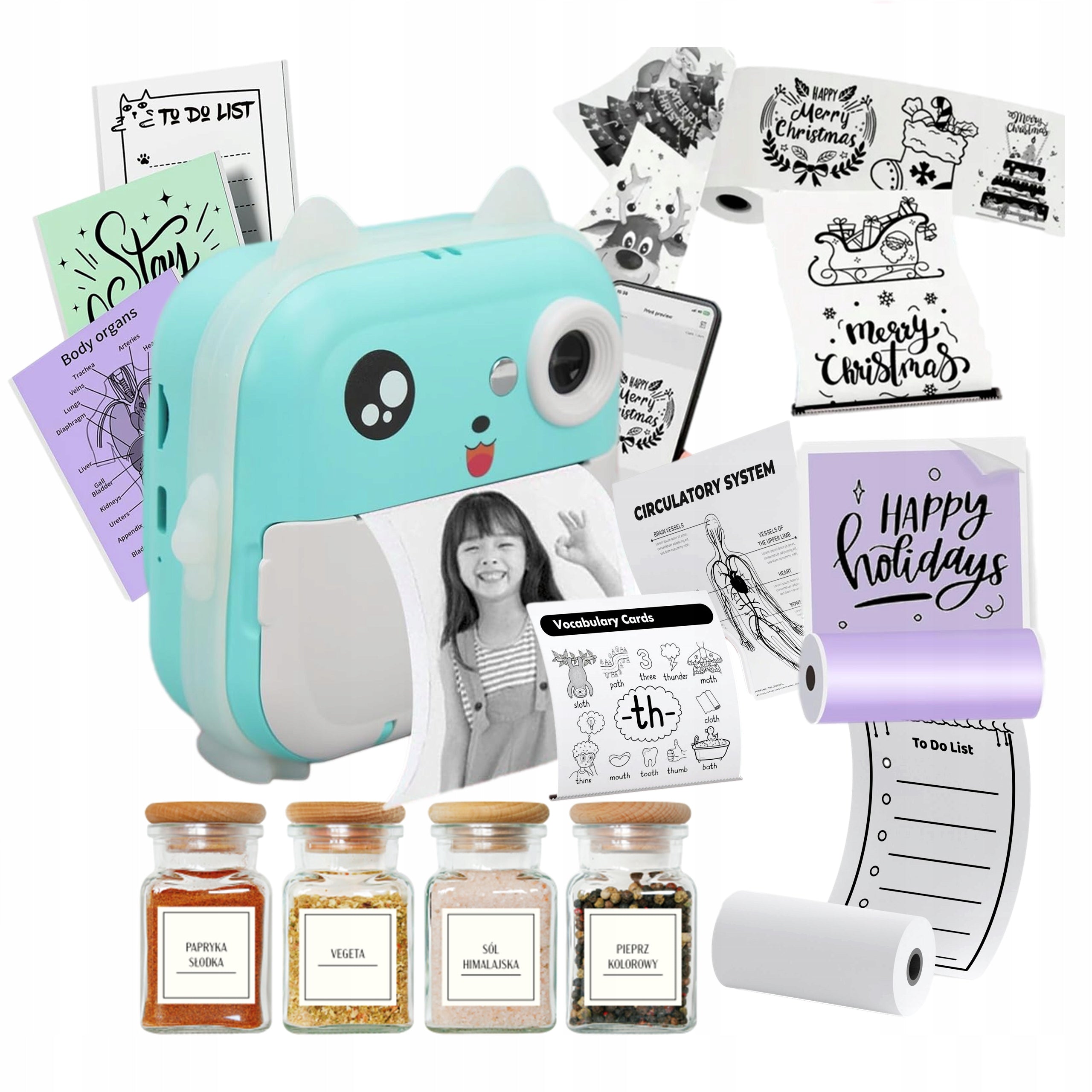 Instant CAMERA for children THERMAL PRINTER + Rolls 19 pcs Printer Manufacturer code Q5+ROLKI-NIE Prezent dla dzieci Naklejki