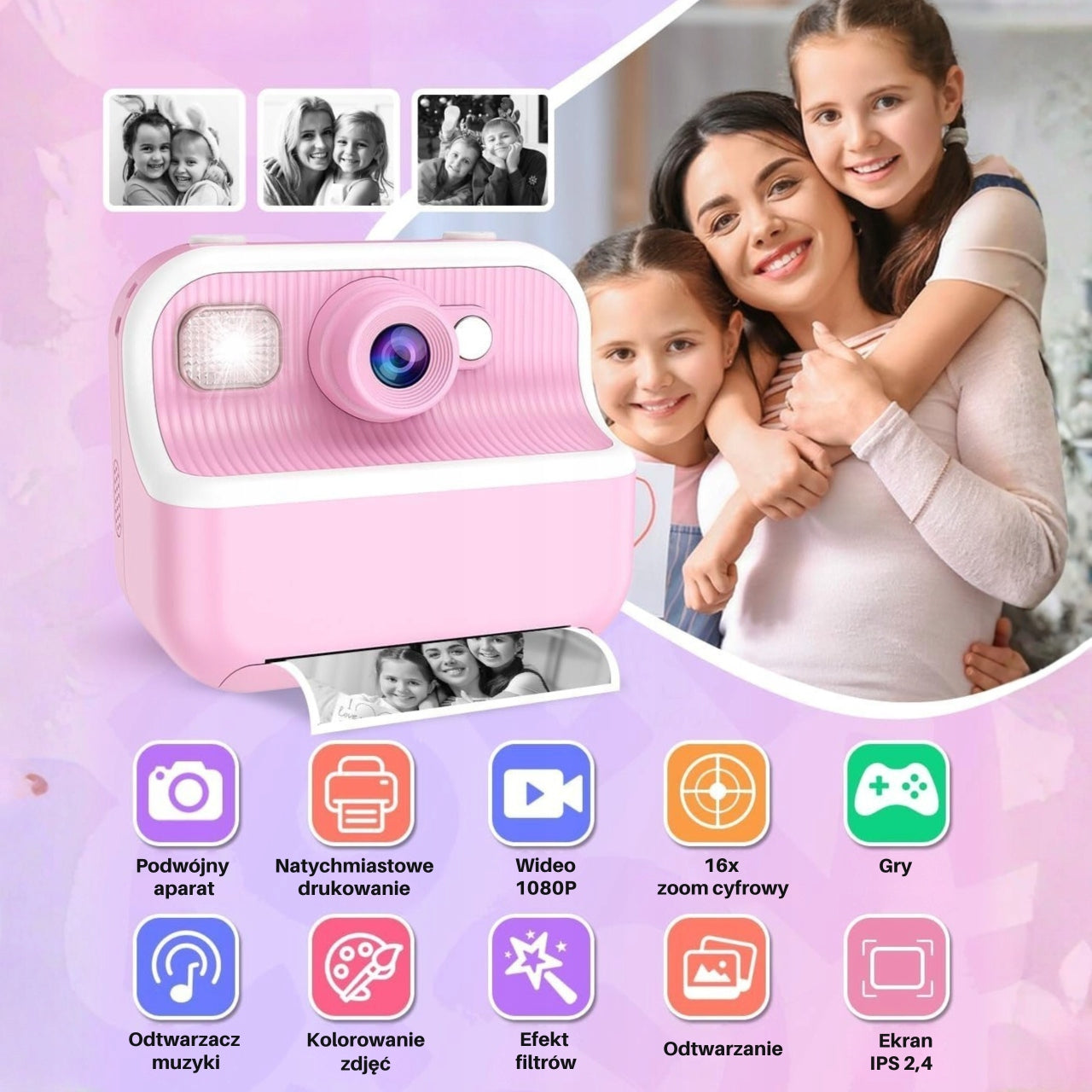 Instant Camera Pink Kids Mini Thermal Printer Game Set Brand no brand