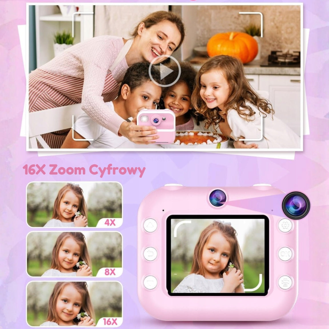 Instant Camera Pink Kids Mini Thermal Printer Game Set Model M8