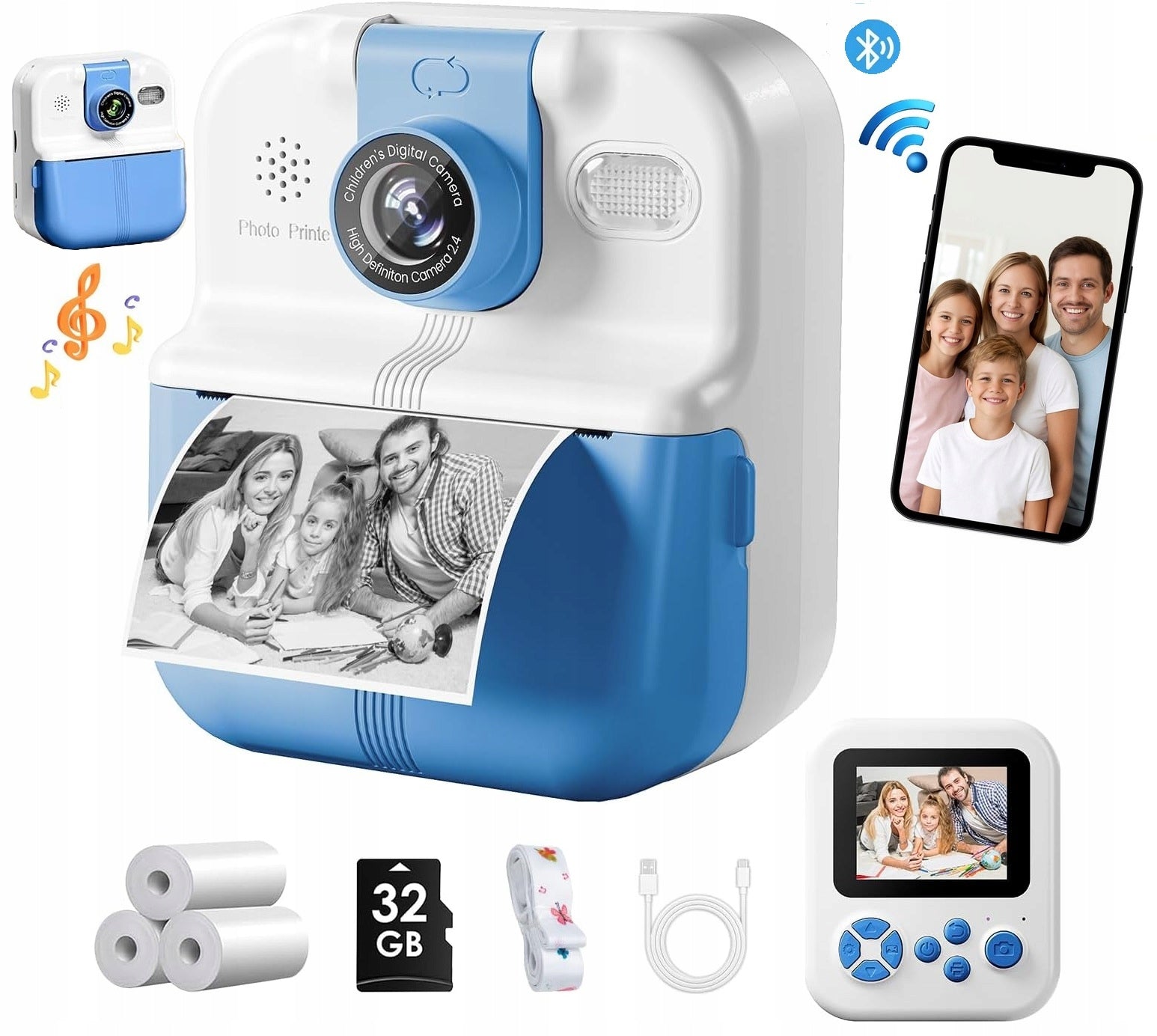 Instant Camera for Child Digital MP3 GAMES Printing Phone Lens 180