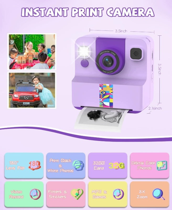 Instant Camera for Kids 1080p, 180° Rotating Selfie Lens Packaging status original