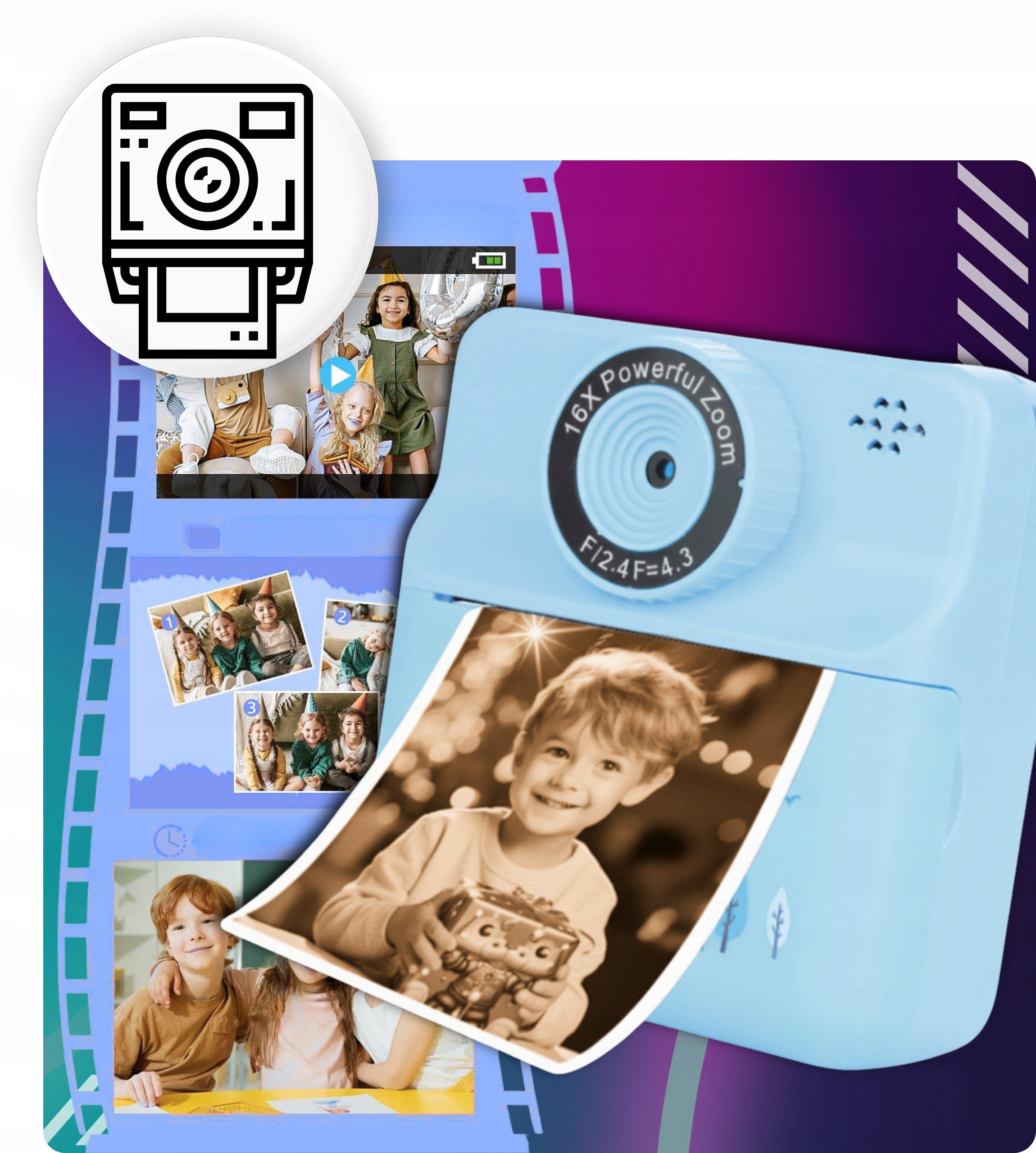Instant Camera for Kids Photographic Color Menu pl camera +Inserts Manufacturer code Aparat natychmiastowy dla dzieci drukuś
