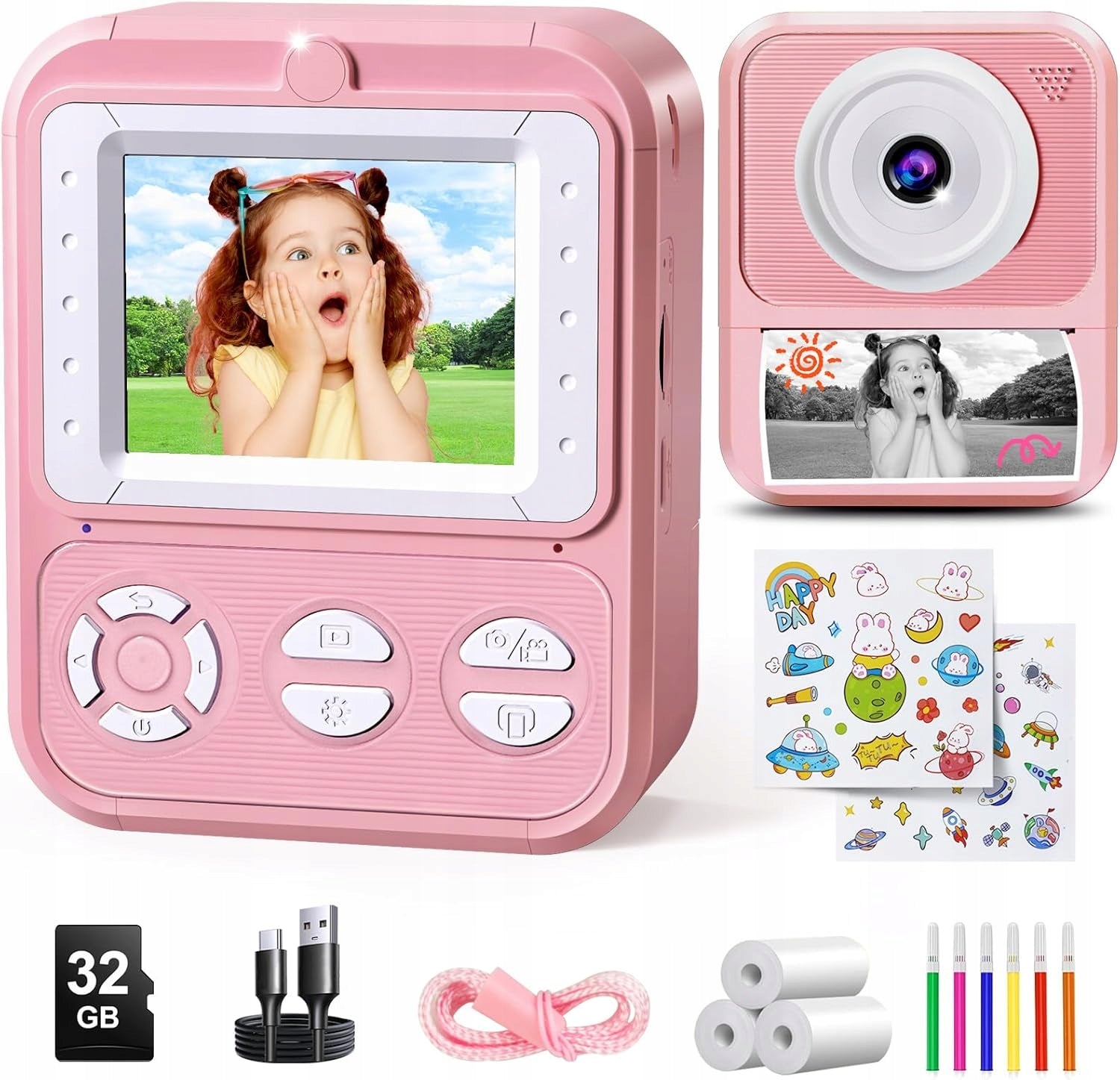 Instant Camera for Kids Printing 32GB Pink Korffe