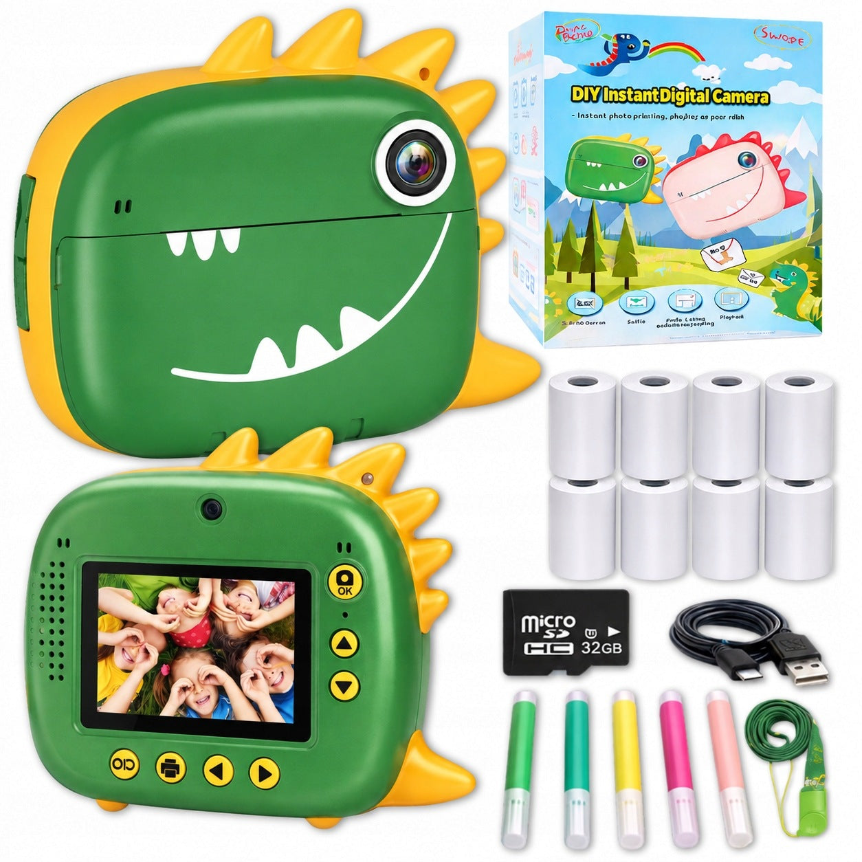 Instant Camera with Kids Printer 8 Rolls 32GB FHD