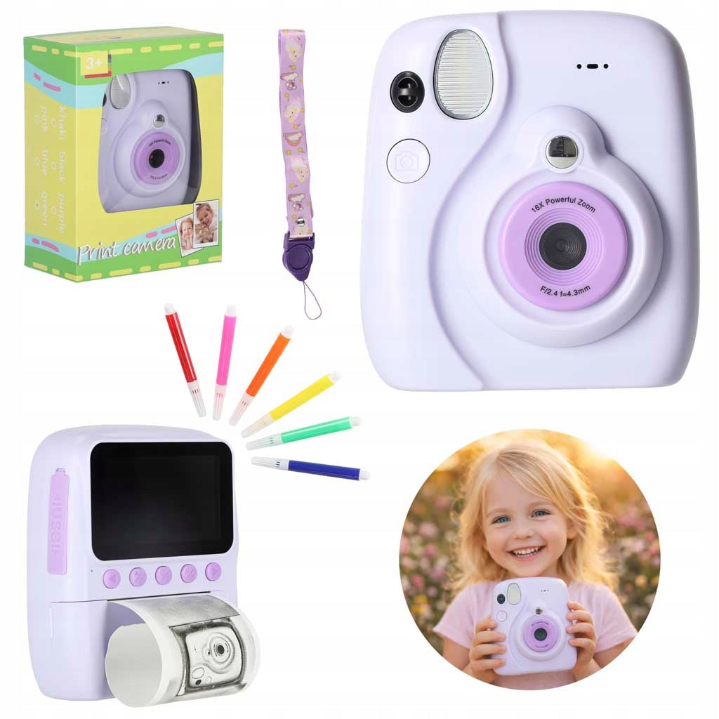 Instant Digital Camera 16x Purple Marker Cartridges 8GB