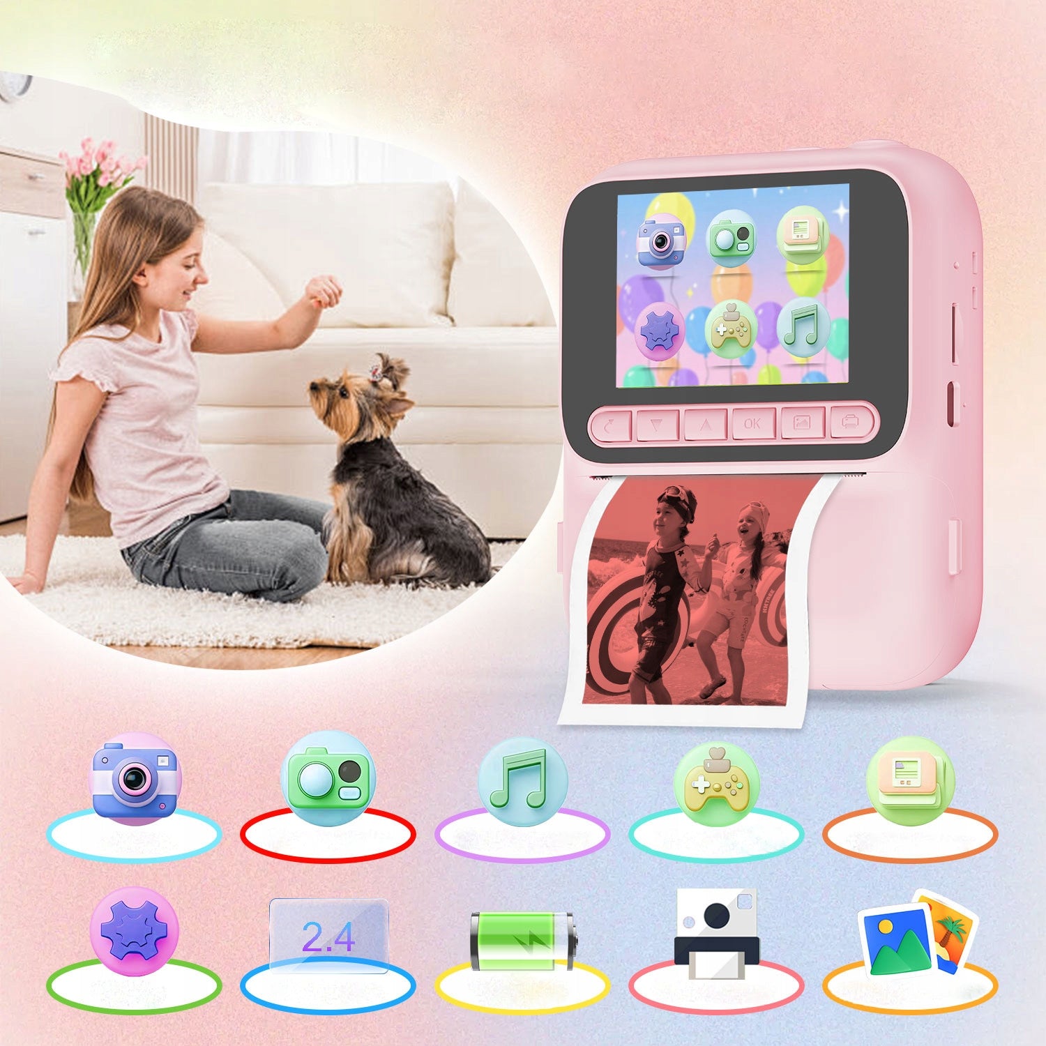 Instant Digital Camera for children with printer + 4 rolls + 32GB card Brand no brand