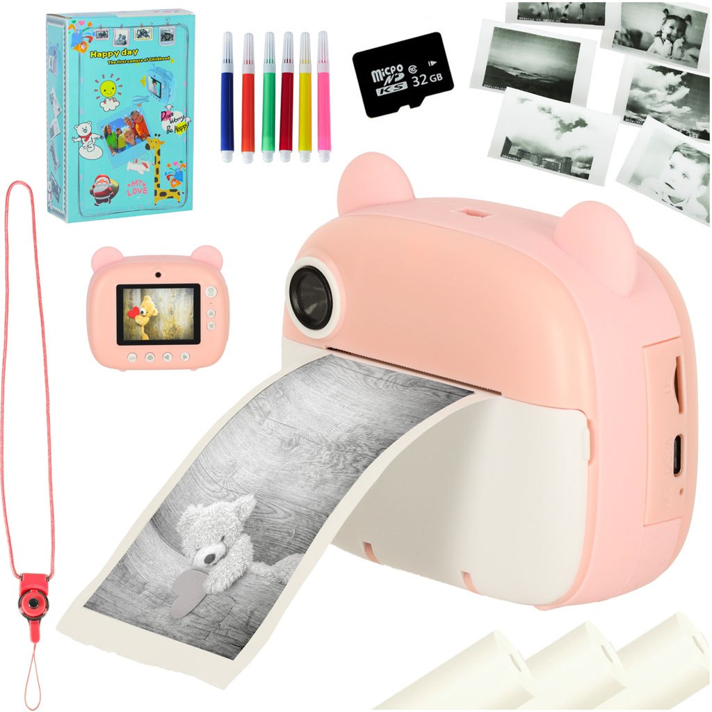 Instant camera for children bear pink