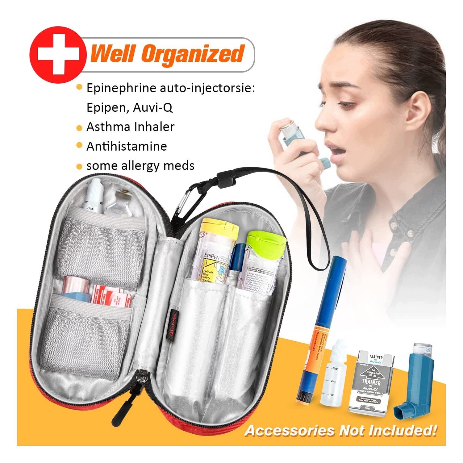 Insulating medicine organizer EpiPen - red - for transport Medical device no