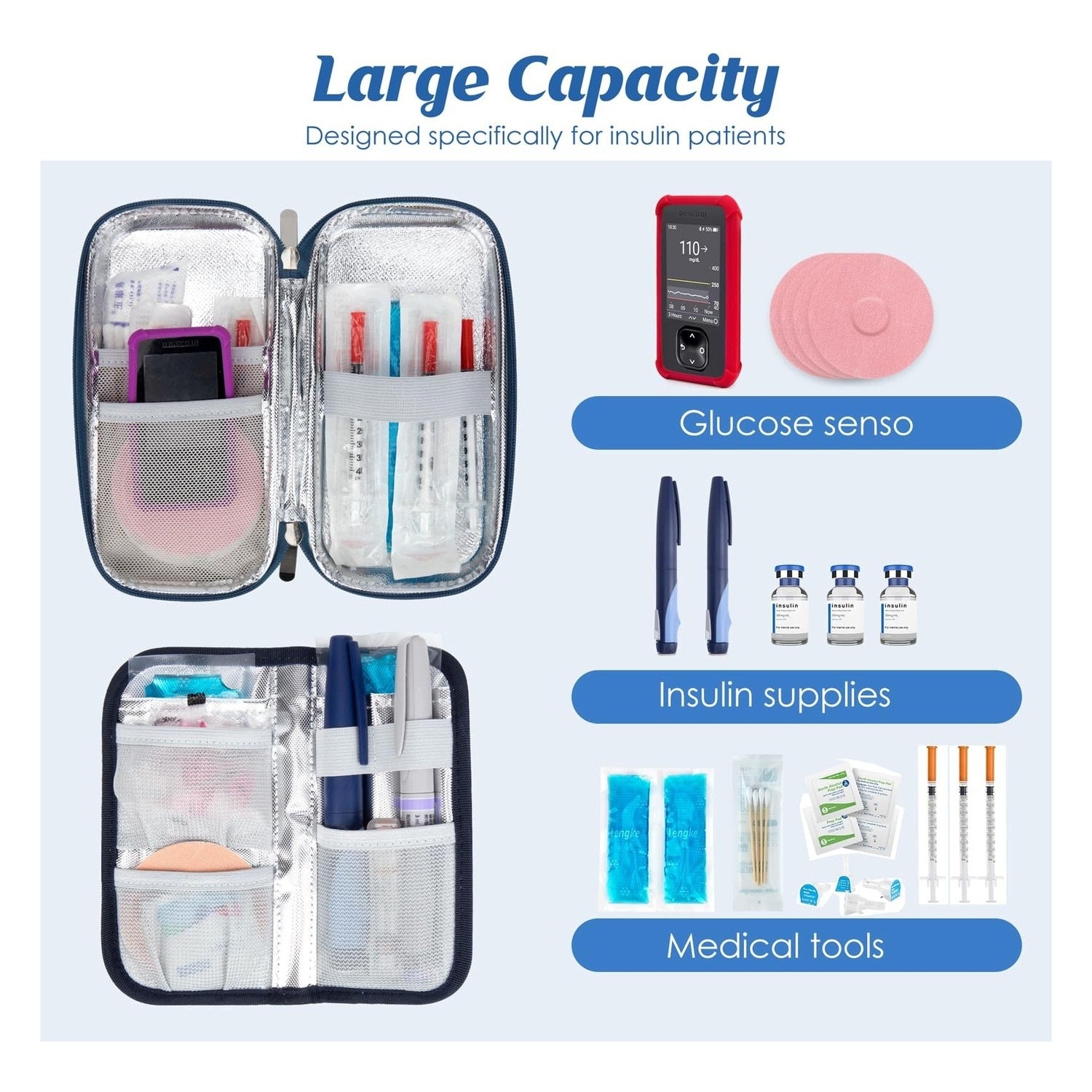 Insulin Bag - with 2 Cooling Pockets - Perfect for Travel Medical device type accessories for a medical device or a product without an intended medical purpose
