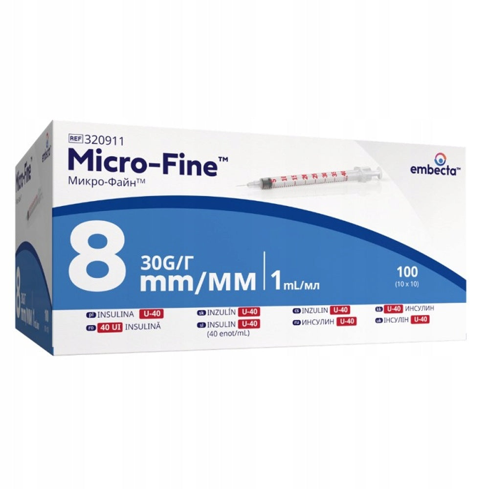 Insulin syringe with needle 1ml U-40 G30 0,30 x 8mm 100 pcs. Packaging status original