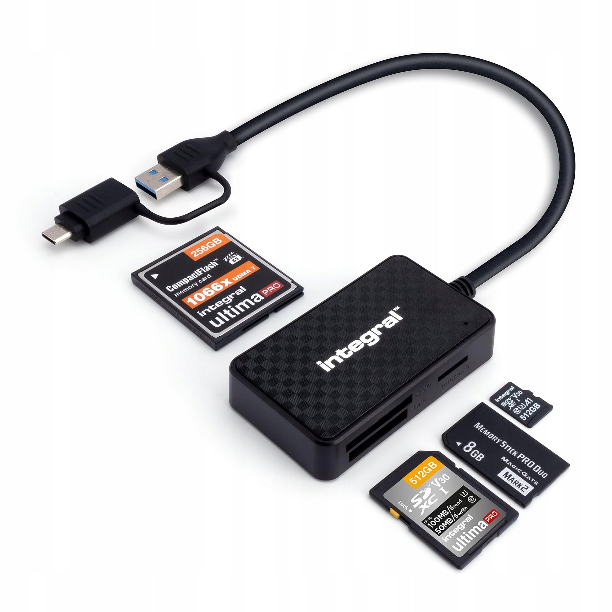 Integral 4in1 Memory Card Reader, USB 3.0 & USB C Adapter to microSD, SD,