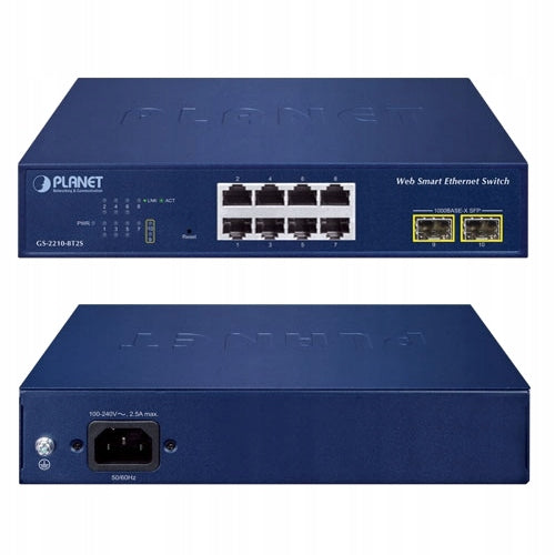 Inteligentný Switch Prepínač 8x PoE RJ45 2x SFP GS-2210-8T2S PLANET