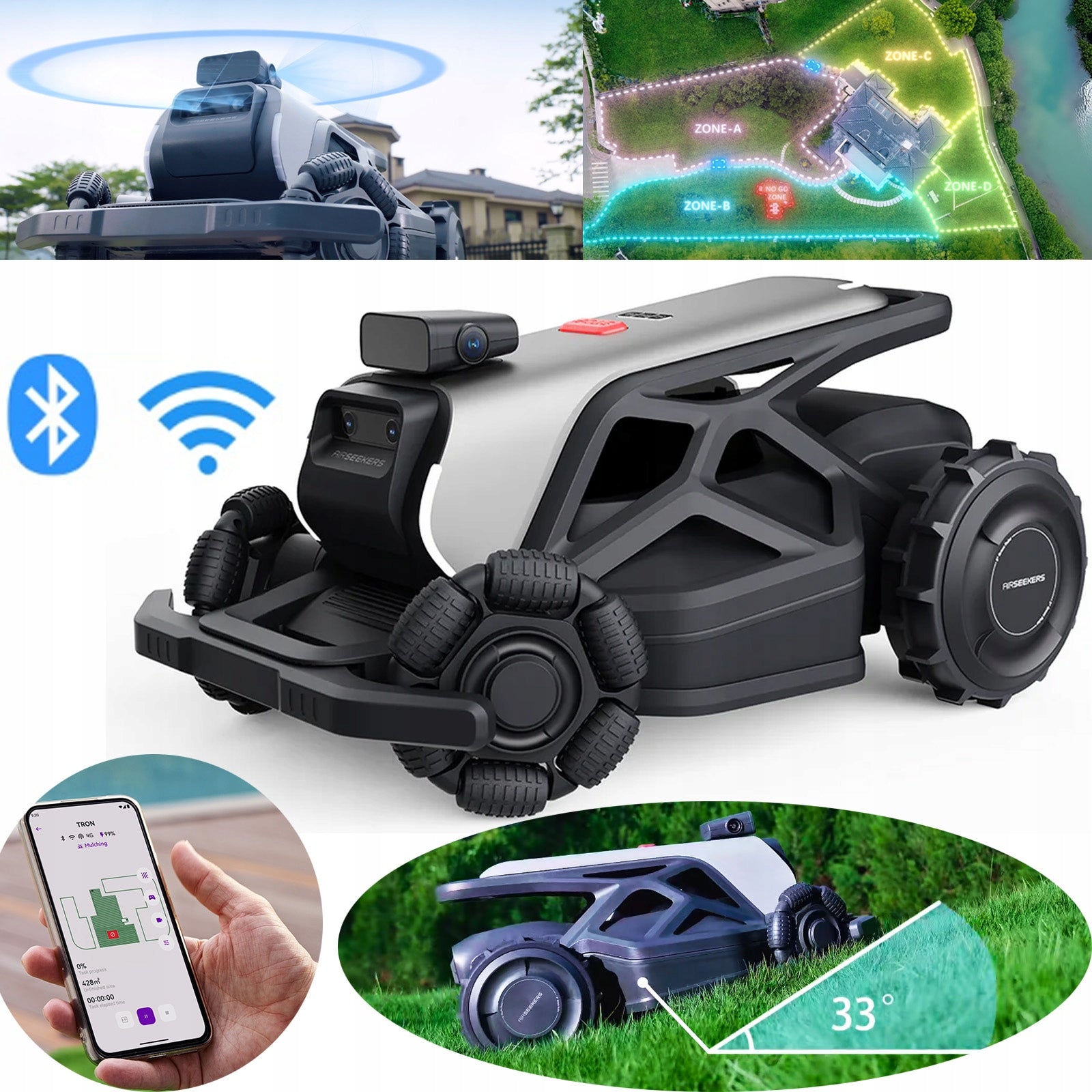 Intelligent lawn mowing robot TRON, RTK+AI vision fusion, APP control