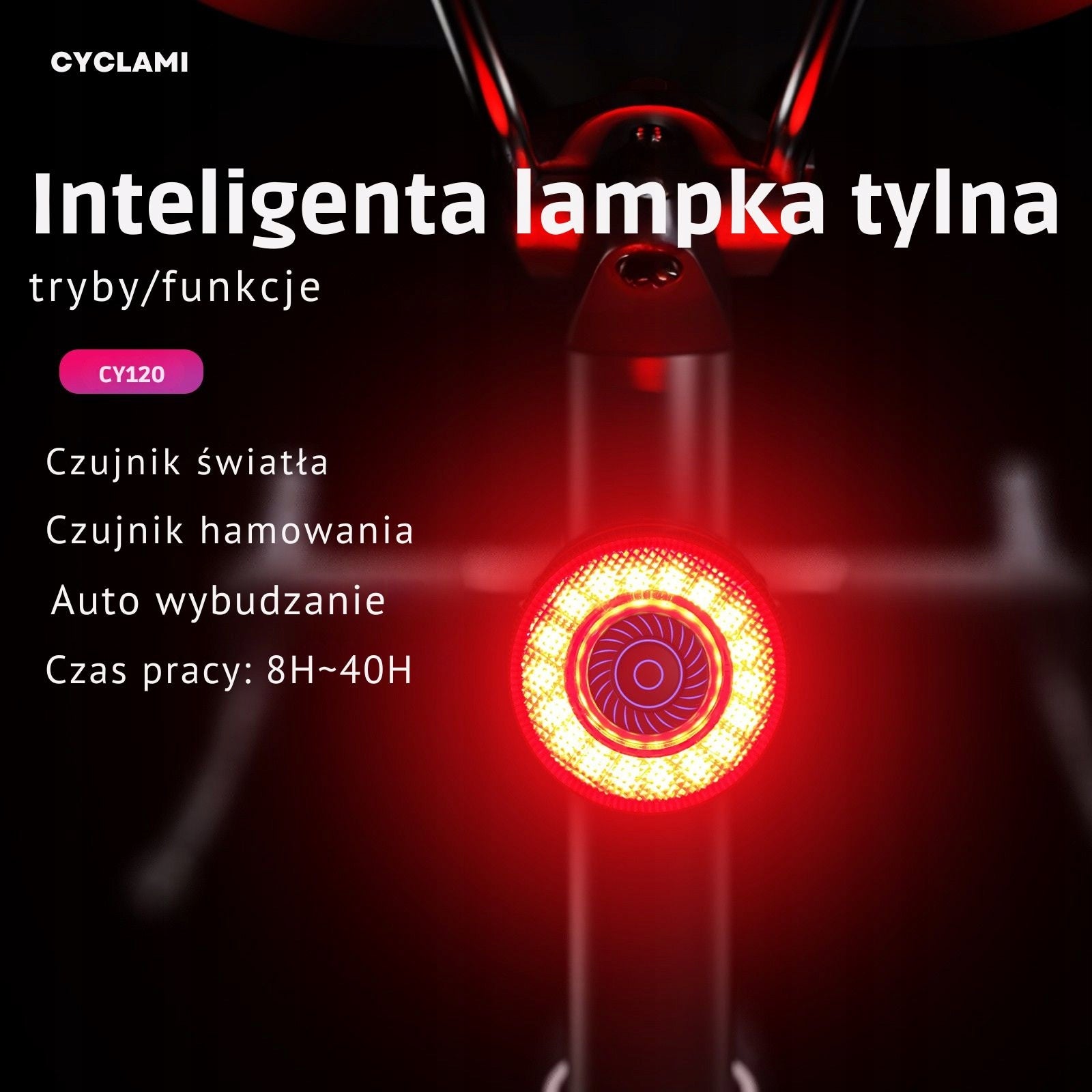 Intelligent lightweight rear light with brake, light and vibration sensor.