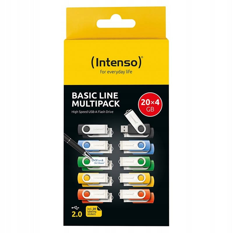 Intenso Basic Line Usb 2.0 4GB 20 Pack Pendrive Mix Colors with Color black
