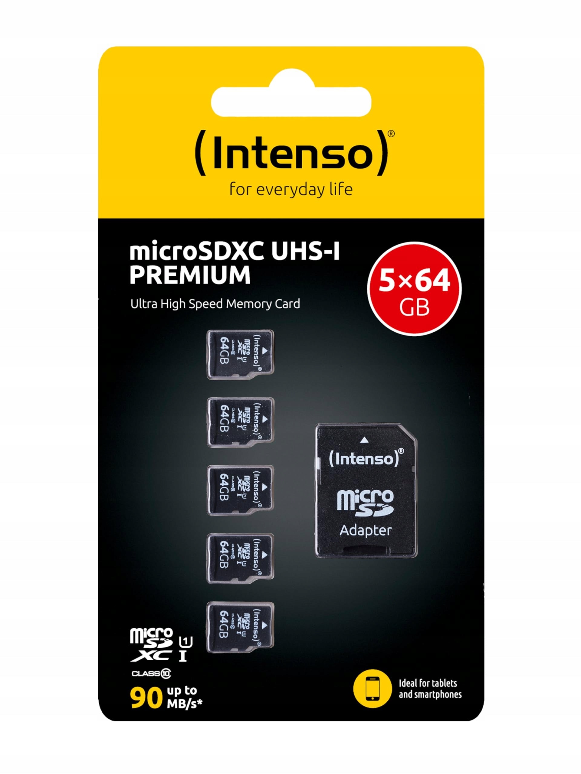 Intenso Premium microSDXC 5x 64GB Class 10 UHS-I with SD Adapter, Black Manufacturer Intenso