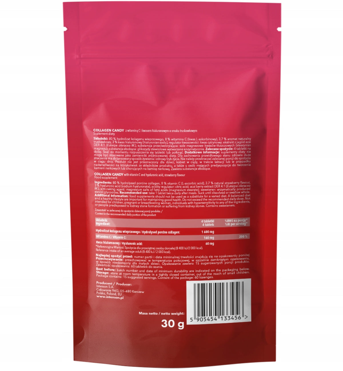 Intenson Collagen Candy Strawberry 2x 60 tbl Collagen Candy WITHOUT SUGAR Weight 80 g