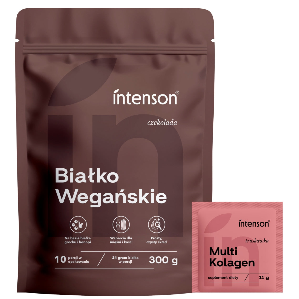 Intenson Vegan Chocolate Protein 300 g + Multi Collagen Sachet 11g