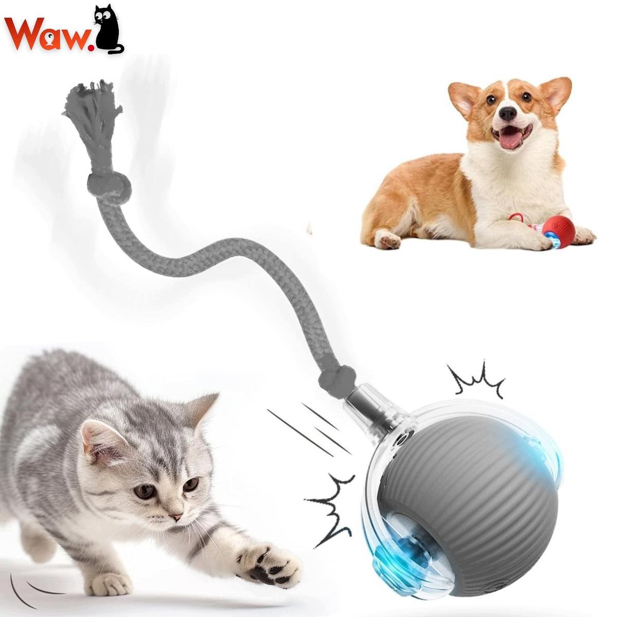 Interactive Cat Ball USB-C LED Automatic Moving 6 cm Grey