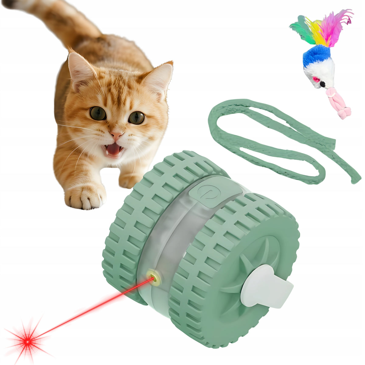 Interactive Cat Toy with Laser Plush Mouse and String