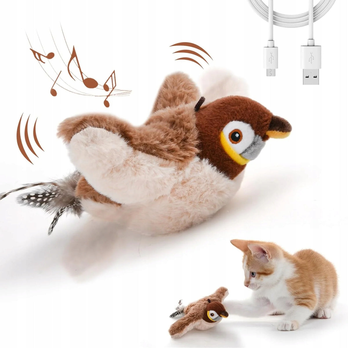 Interactive Cat Toys, Rechargeable Chirping Flapping Bird (Non-Flying)