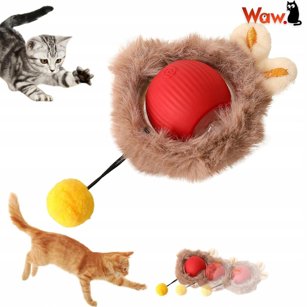 Interactive USB-C Cat Ball Automatic Moving Red with Tail