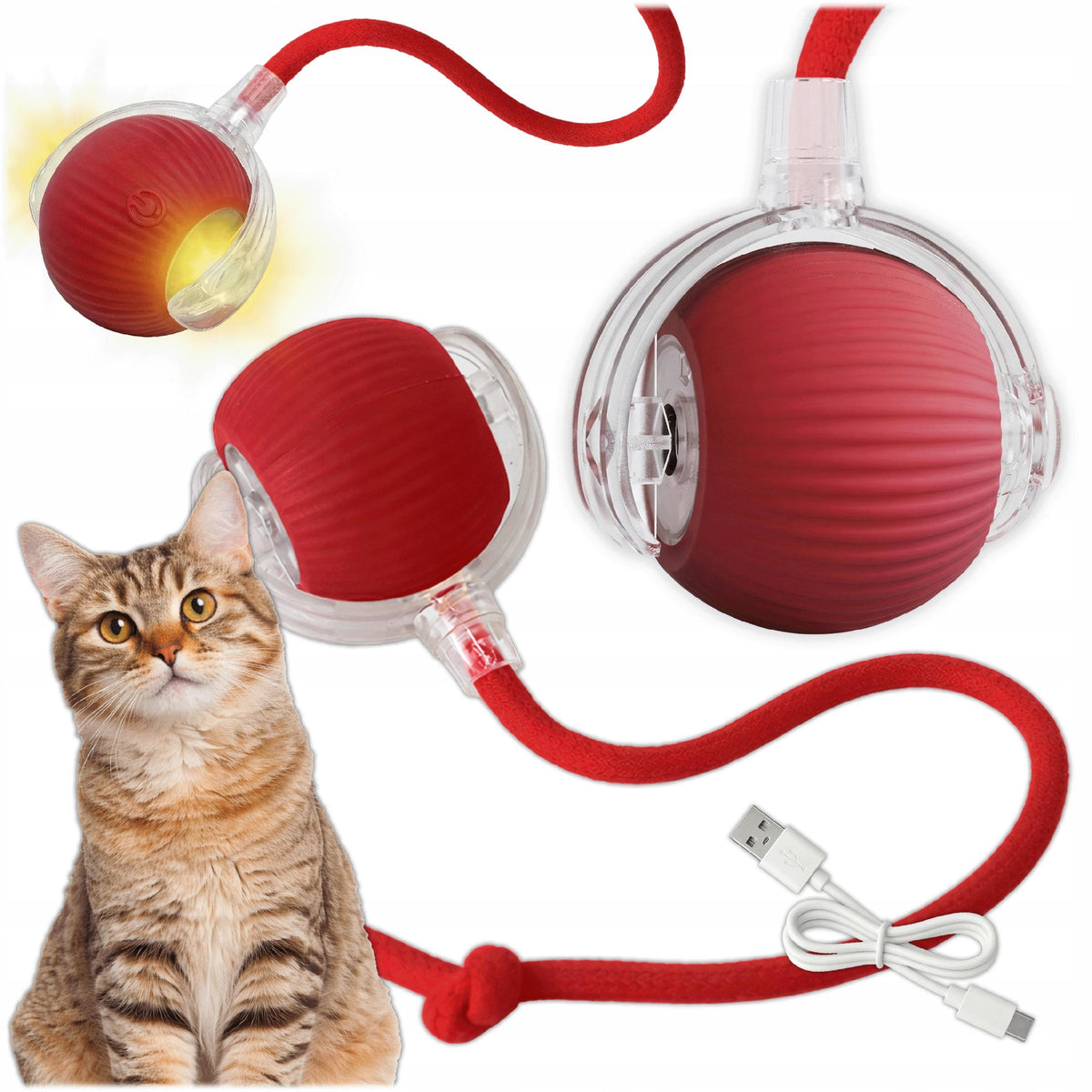 Interactive USB LED Cat Ball, 3 Modes Packaging status original