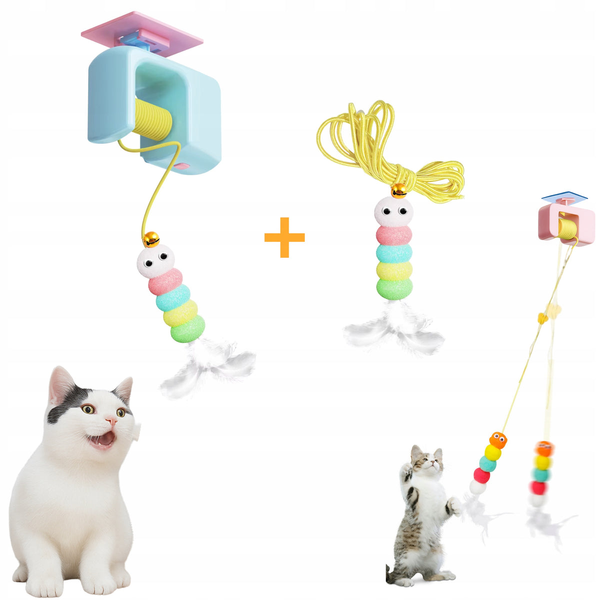 Interactive cat toy – caterpillar with feather mounting for frame