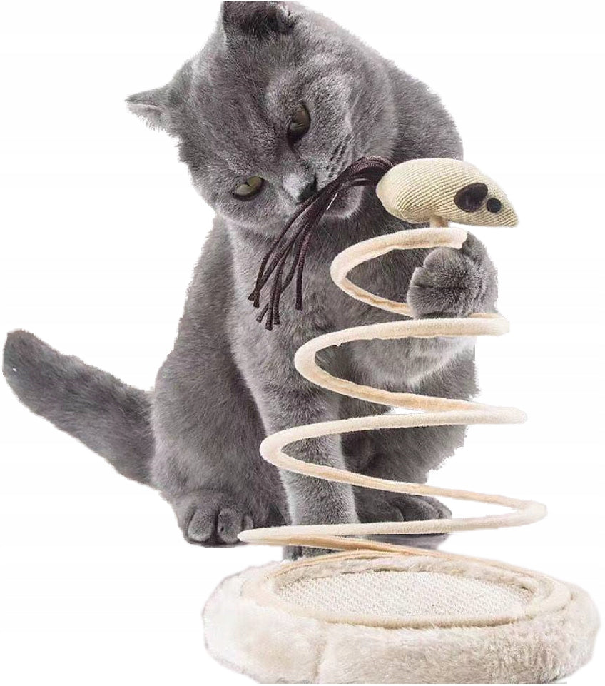 Interactive cat toy escaping mouse on spring on base