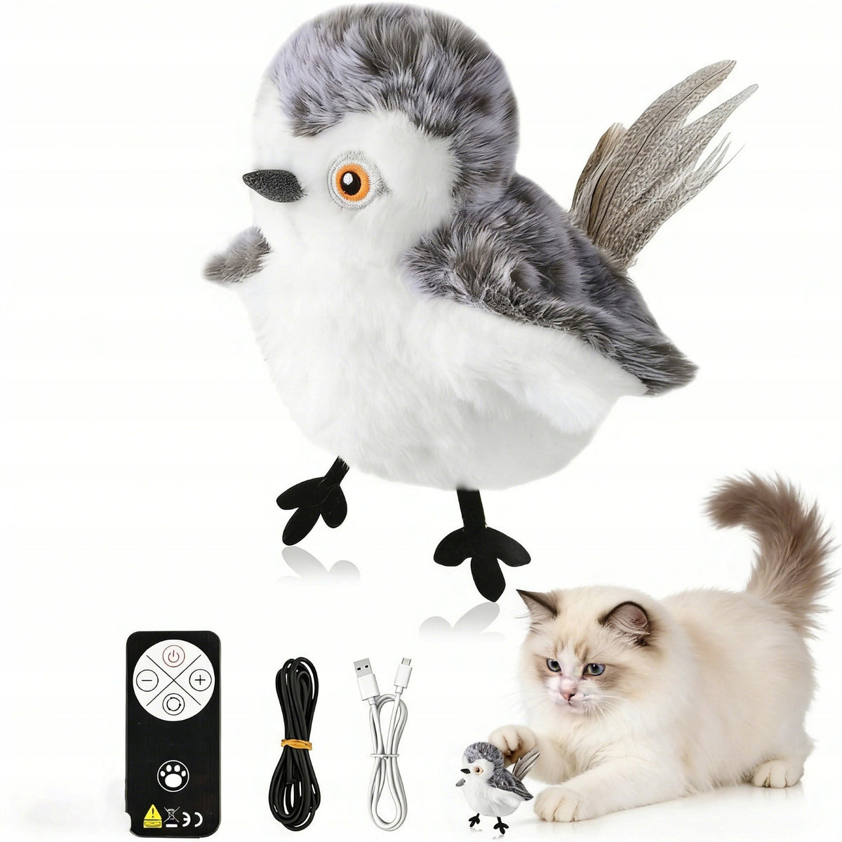 Interactive plush bird cat toy moving Bird Sounds REALISTIC SOUNDS Owl