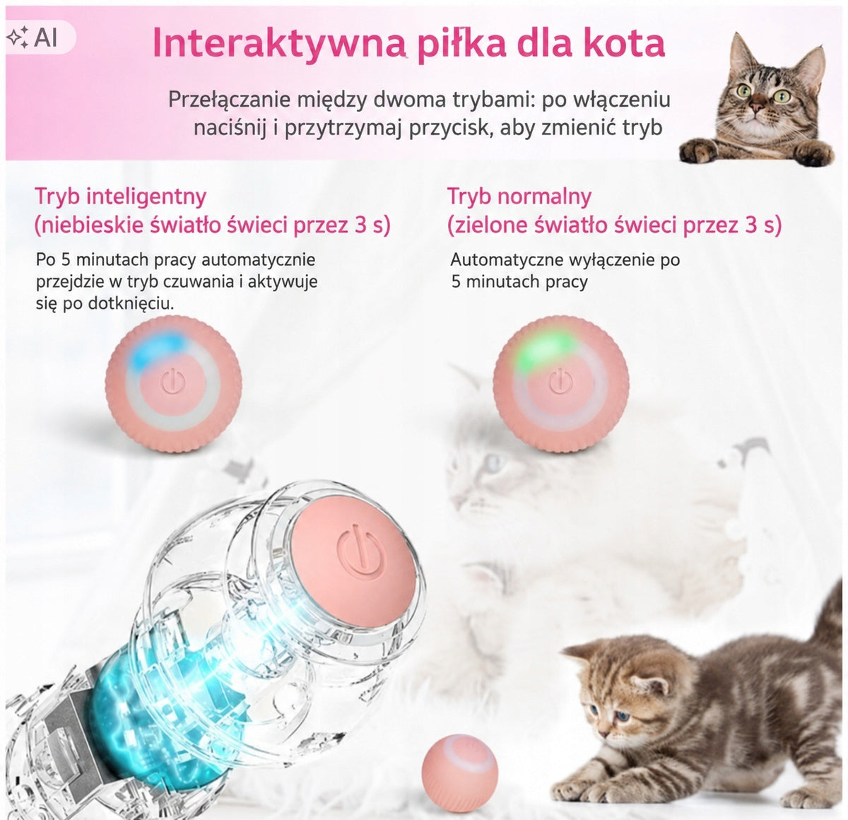 Interactive toy for cats – USB-C 4,2 cm smart ball, pink Manufacturer code X001ZHTYWF