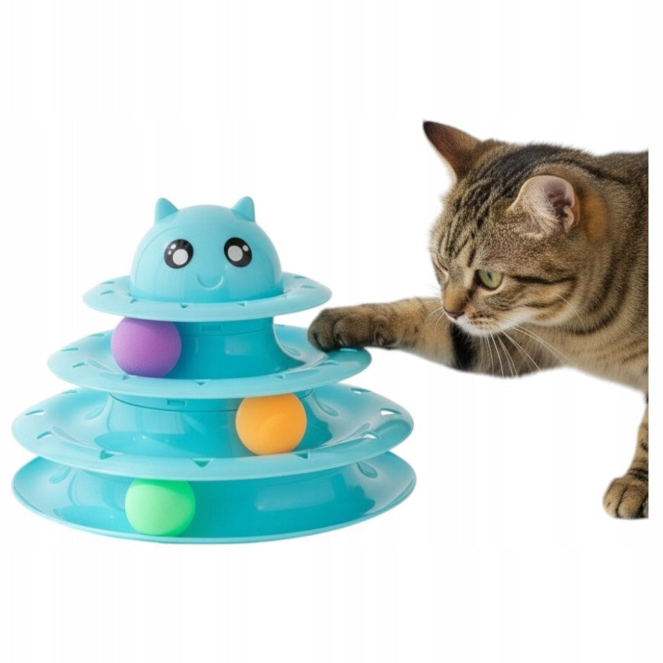 Interactive toy tower with balls for cat active play 3 levels