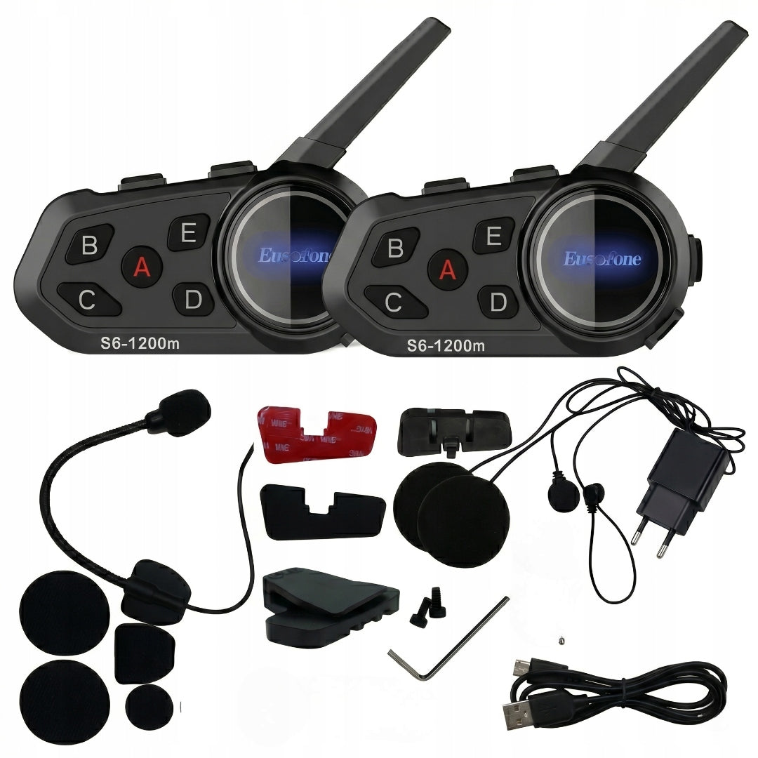 Intercom Motorcycle Bluetooth 5.1 S6 1200m Helmet Kit FM Radio IP65