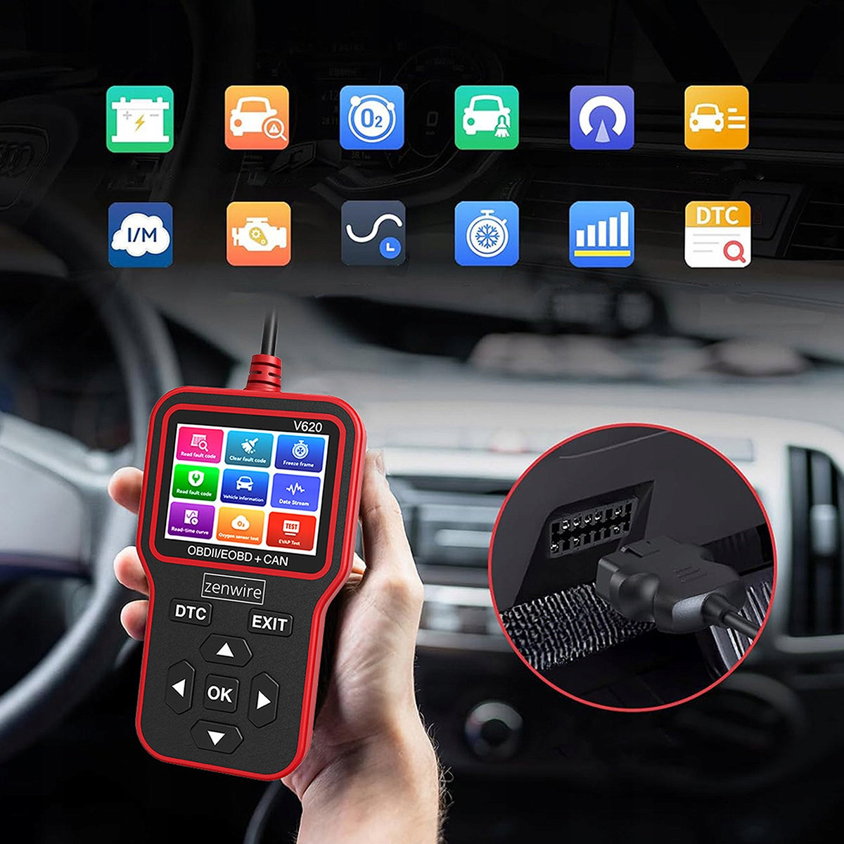 Interface Tester Diagnostic Scanner OBD2 Display ELM327 CAN Computer Brand Zenwire