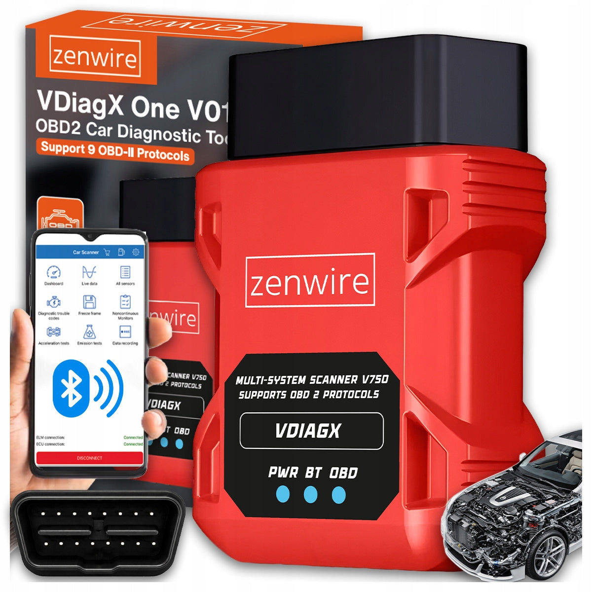 Interface Tester OBD2 Diagnostic Scanner ELM327 OBD Car Scanner Bluetooth