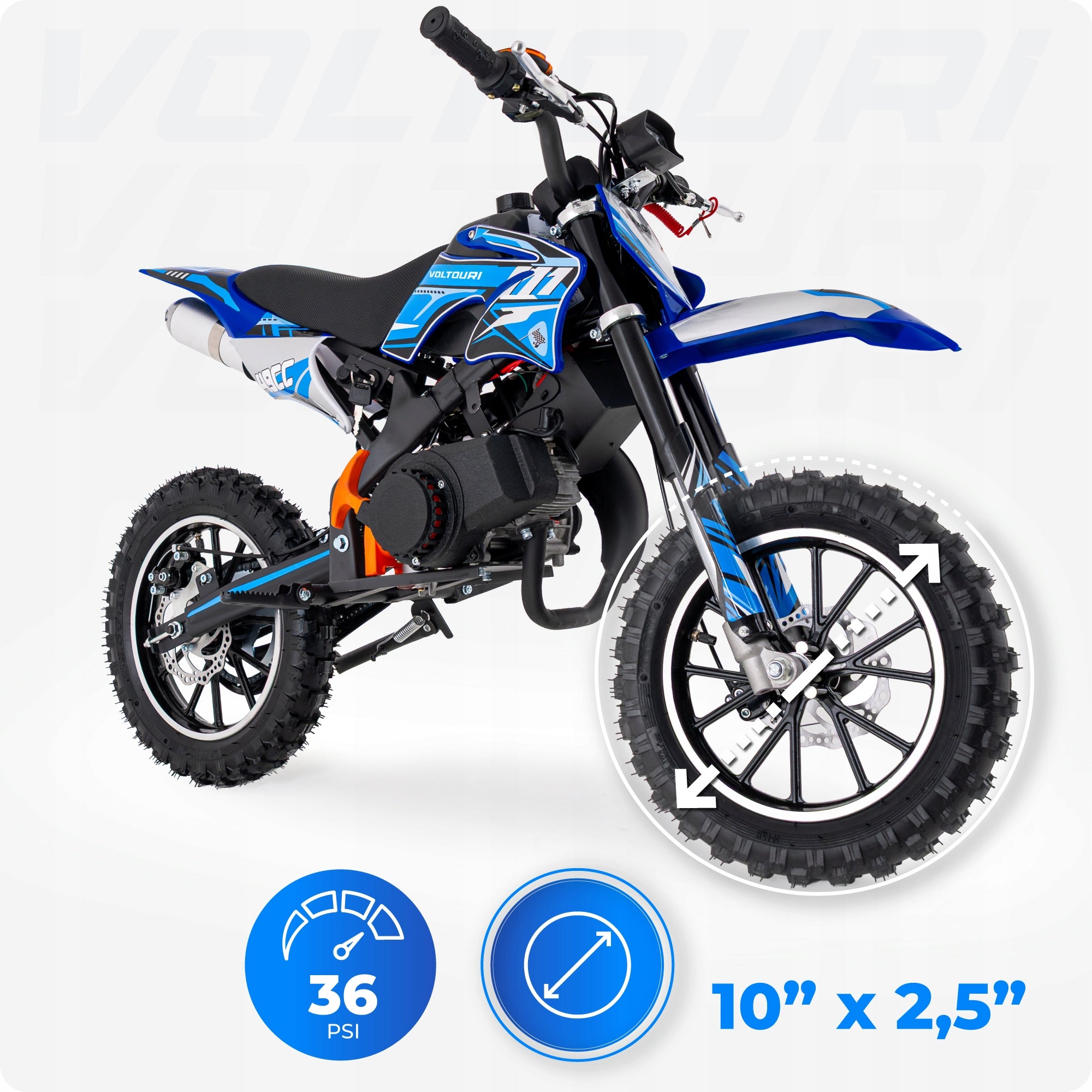 Internal combustion cross for children 49CC motorcycle for battery e-start led 35km/h Manufacturer code CR49-E-BLUE
