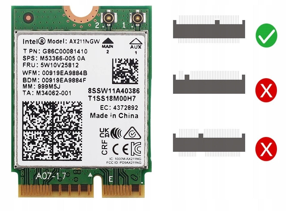 Internal network card for laptop Intel AX211 CNVio2 WiFi 6E + Bluetooth Packaging status original