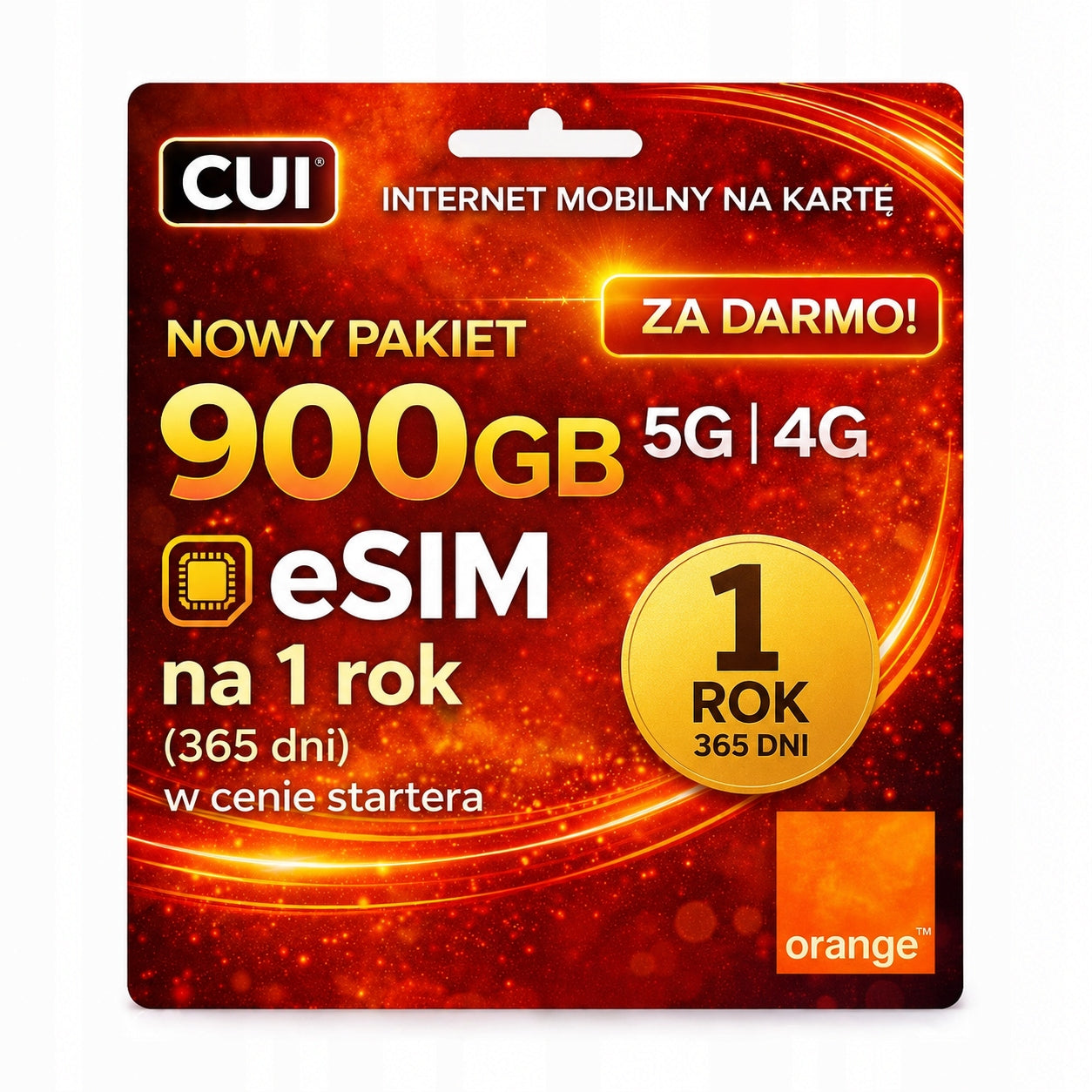 Internet Orange eSIM LTE 4G 5G 900GB for 427 days eSIM card