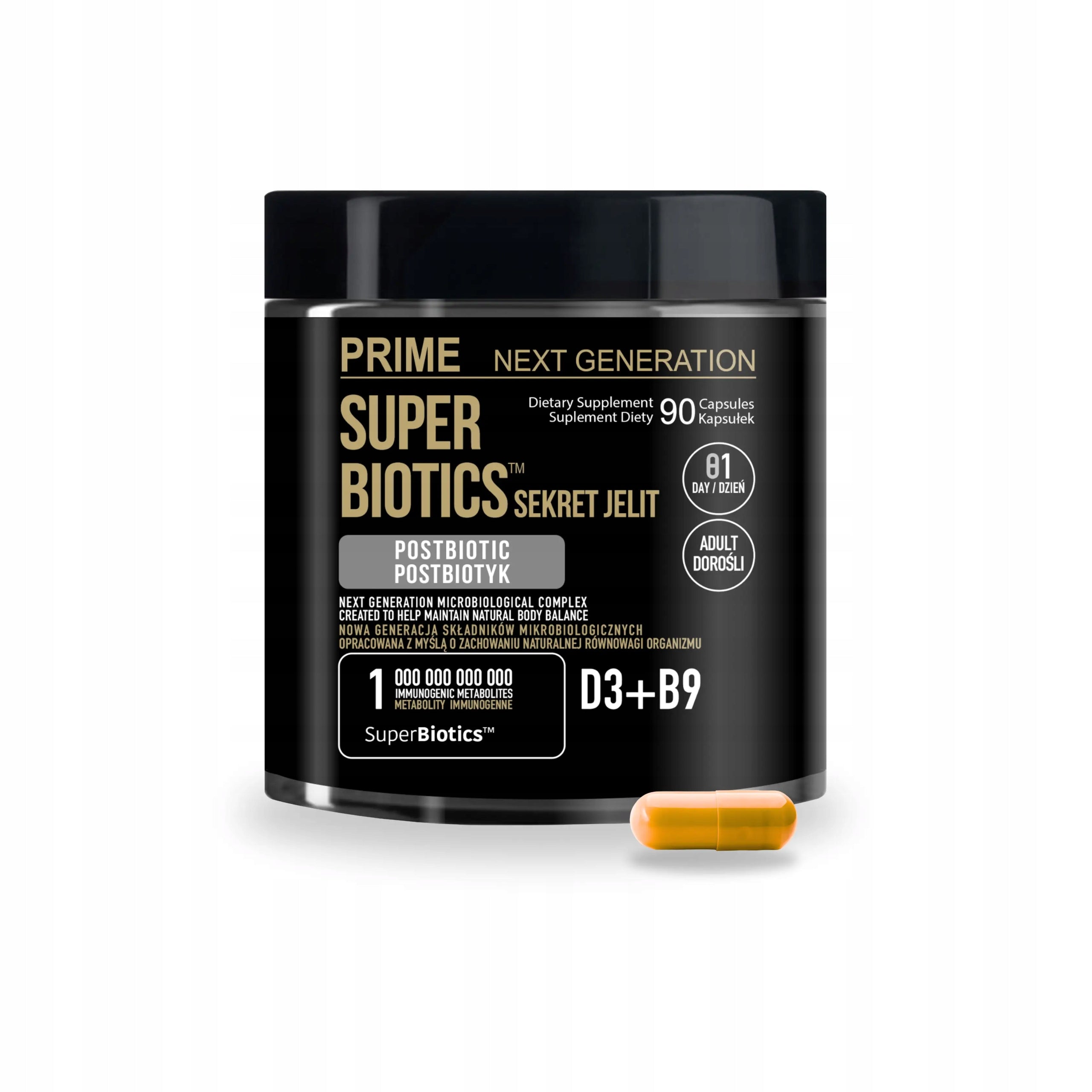 Intestinal postbiotic immunity vit D3 B9 550 mg 90 days 90 kaps SuperBiotics