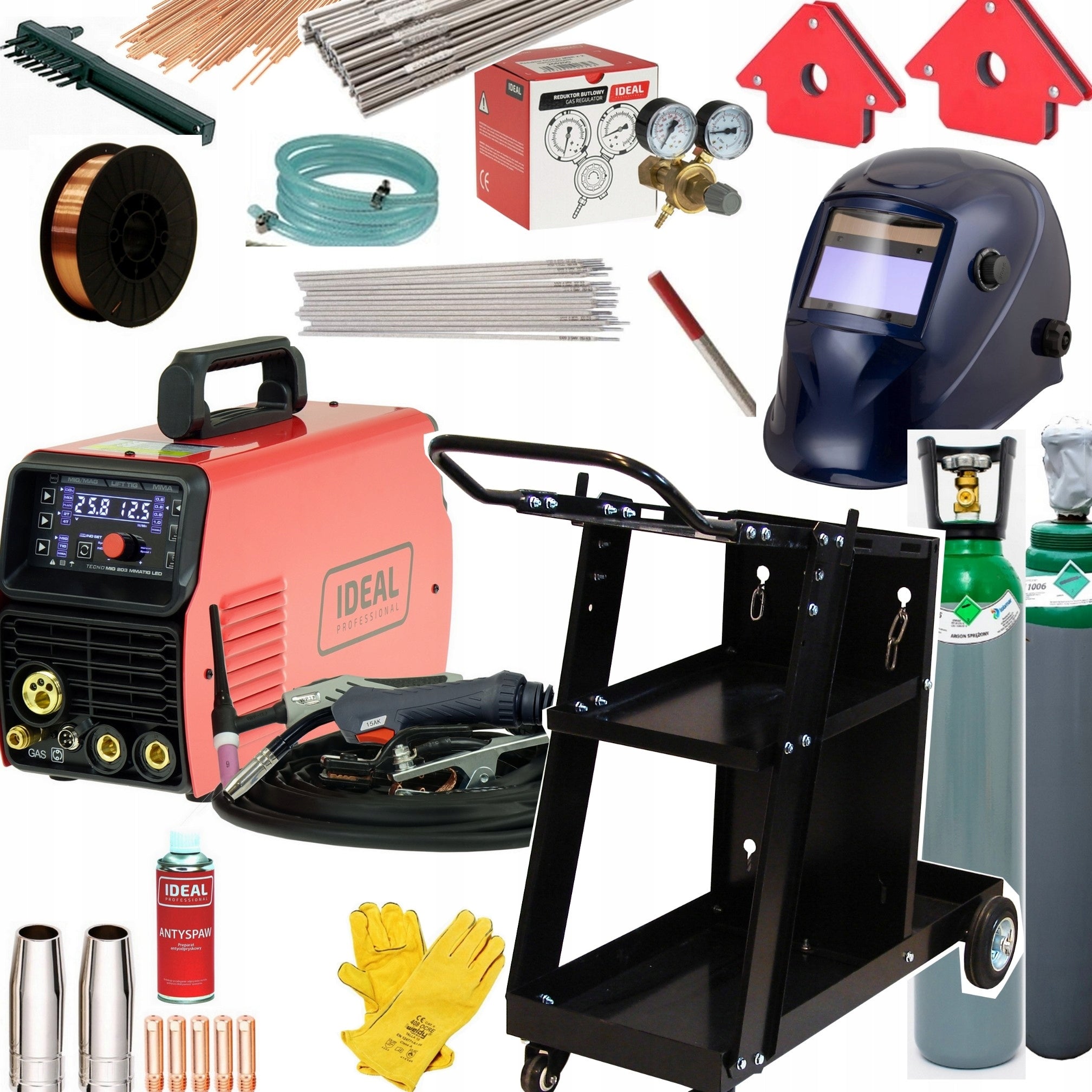 Inverter welder MIgomat IDEAL TECNOMIG 203 LED MIG/TIG/MMA TIG set