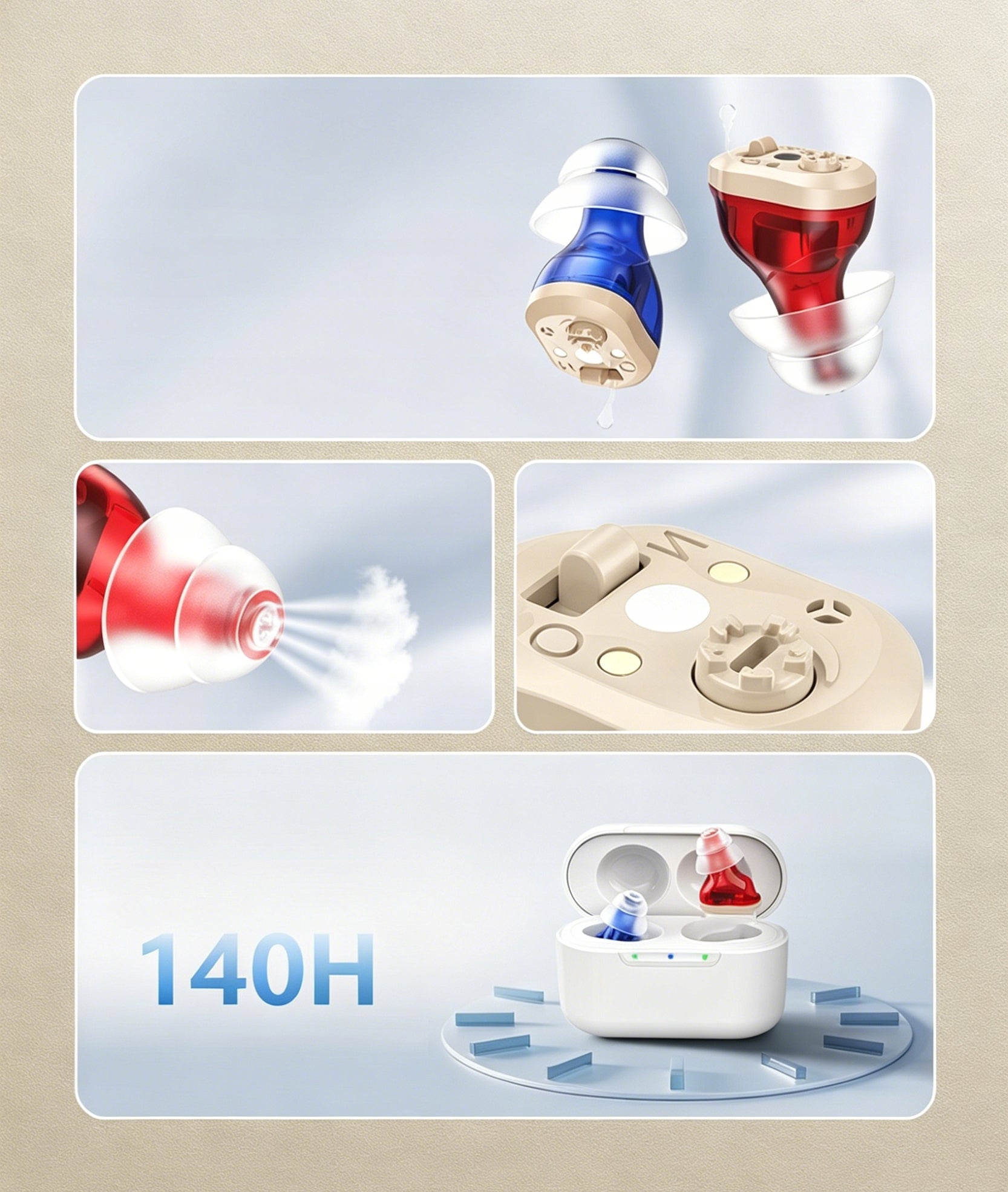 Invisible ergonomic hearing aid with charging case ideal hearing loss Medical device no