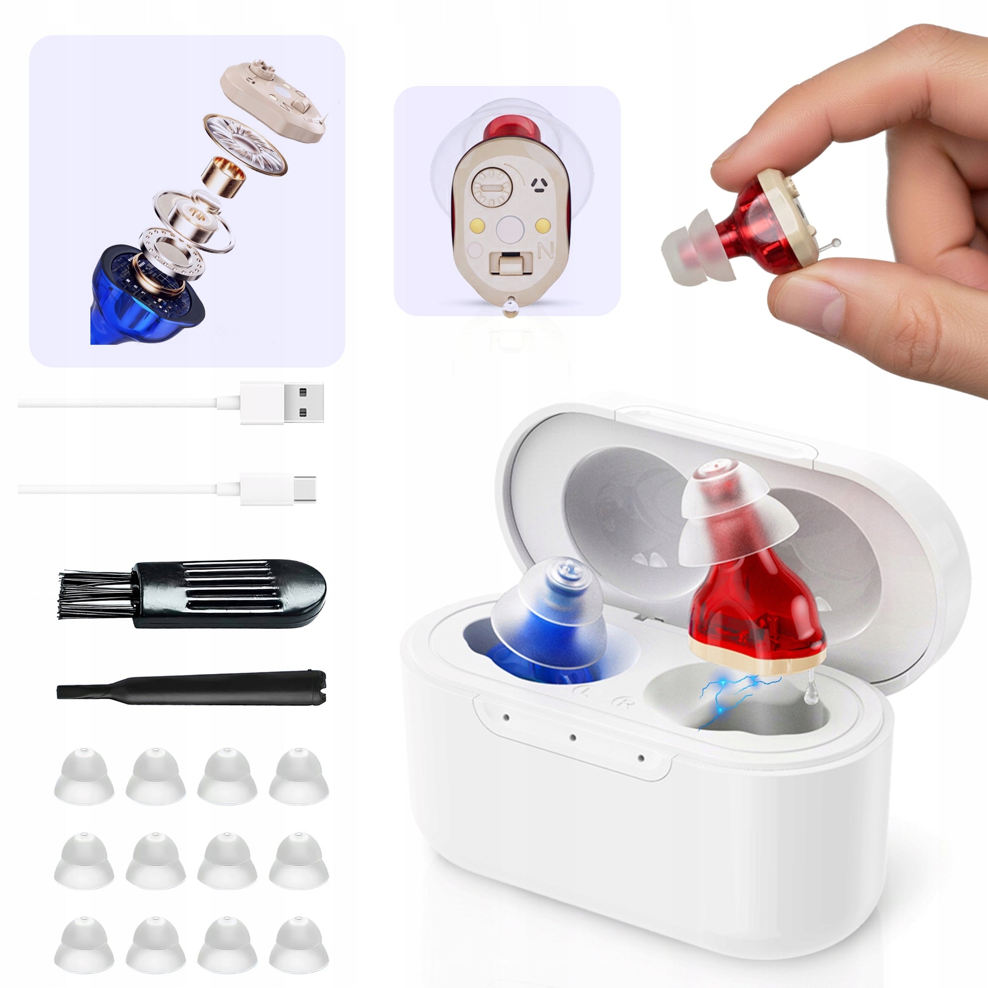 Invisible ergonomic hearing aid with charging case ideal hearing loss