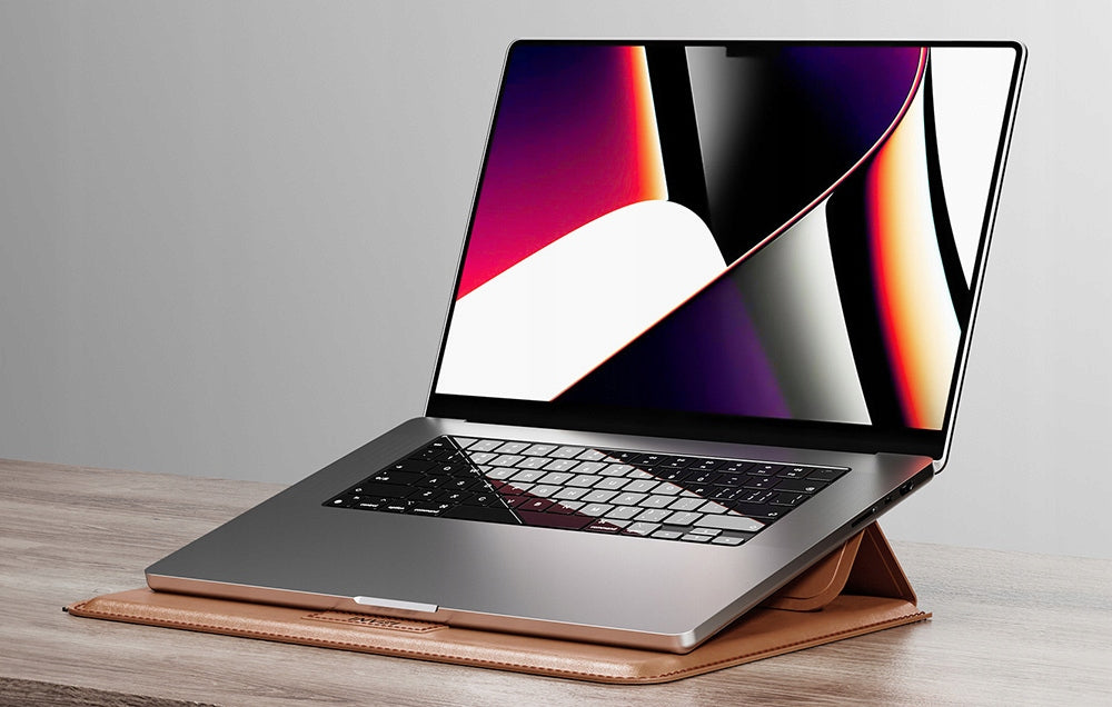 INVZI Ledertasche | Hülle mit Standfunktion für MacBook Pro|Air 13"|14" (Braun) 