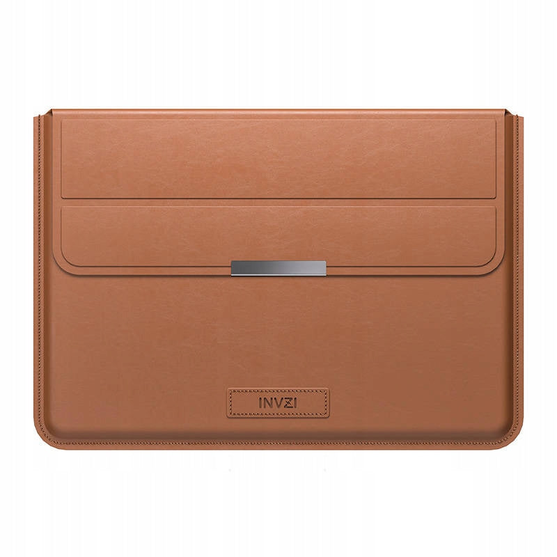 INVZI Ledertasche | Hülle mit Standfunktion für MacBook Pro|Air 13"|14" (Braun) 