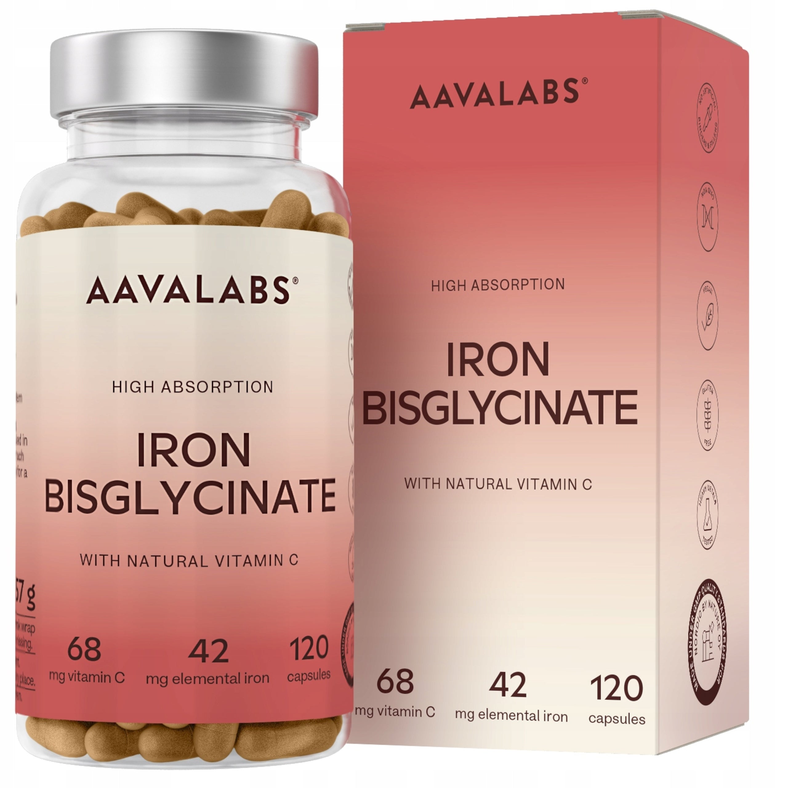 Iron Bisglycinate + Vitamin C – energy, immunity 120 kaps | Aavalabs