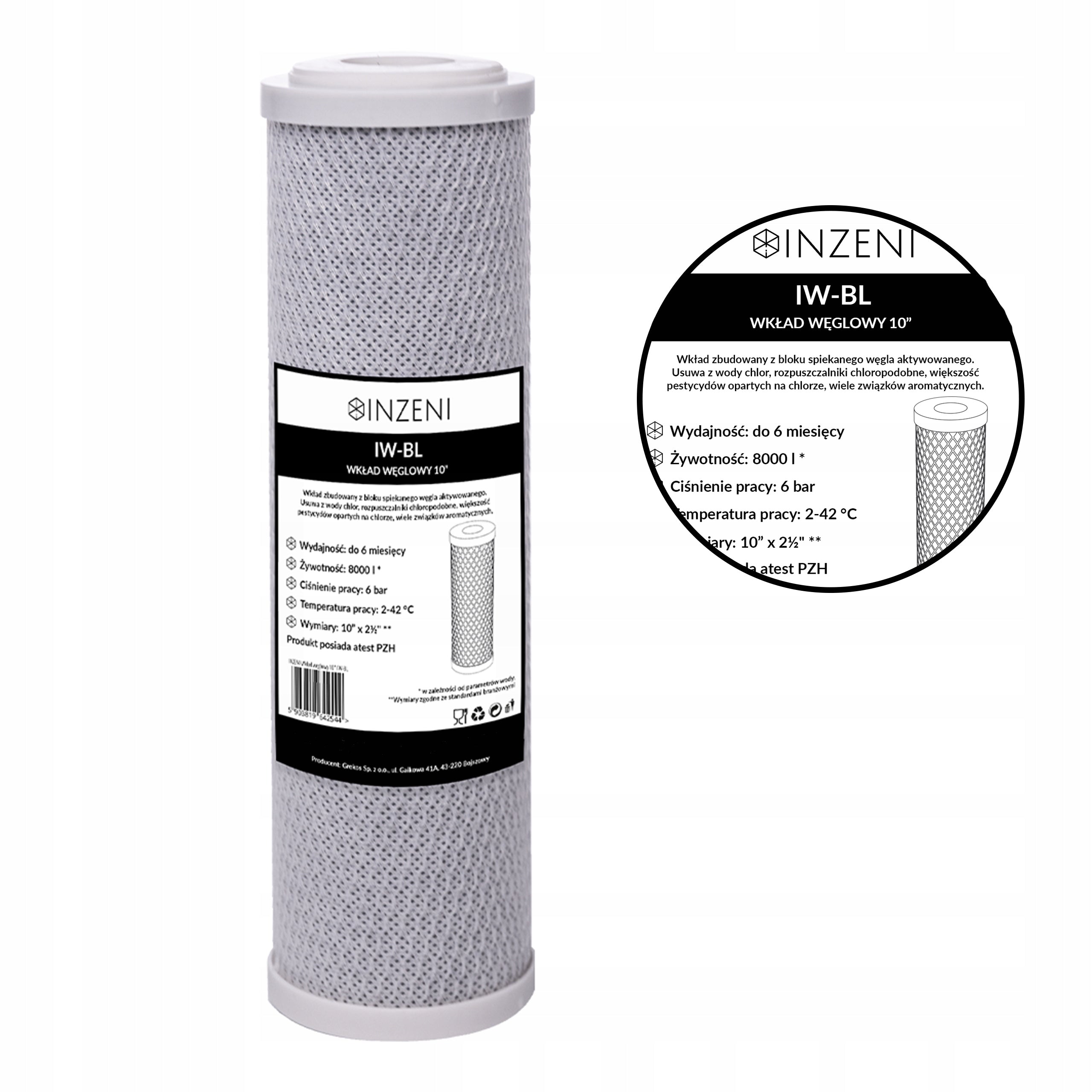 Iron and hard water filter 4 stage INZENI 8 cartridges + PRESSURE GAUGES Manufacturer code IW-PS20,IW-FE,IW-ST,IW-BL