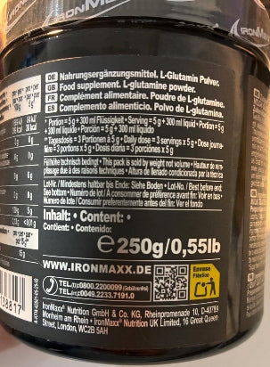 IronMaxx Glutamine Powder - 250g Expiration date at least 1 year from the date of purchase