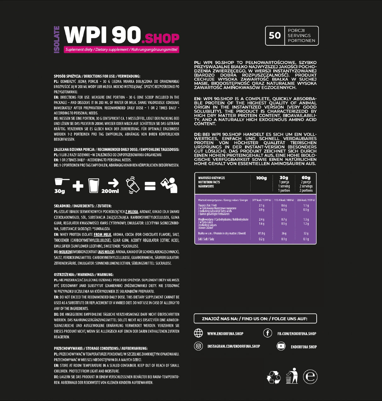 Isolate WPI90.shop vanilla 1500g Endorfina.shop Packaging status original